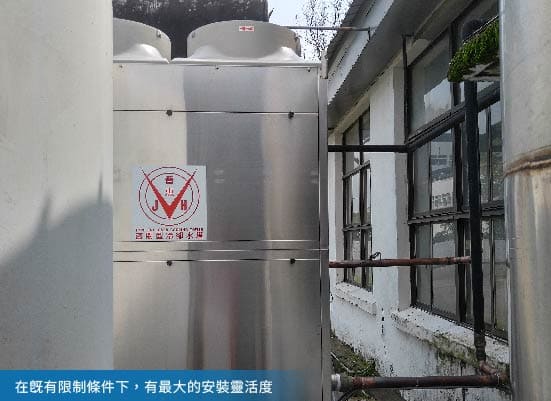 SCT-60 closed-loop cooling tower installed in a narrow space between a building wall and existing equipment